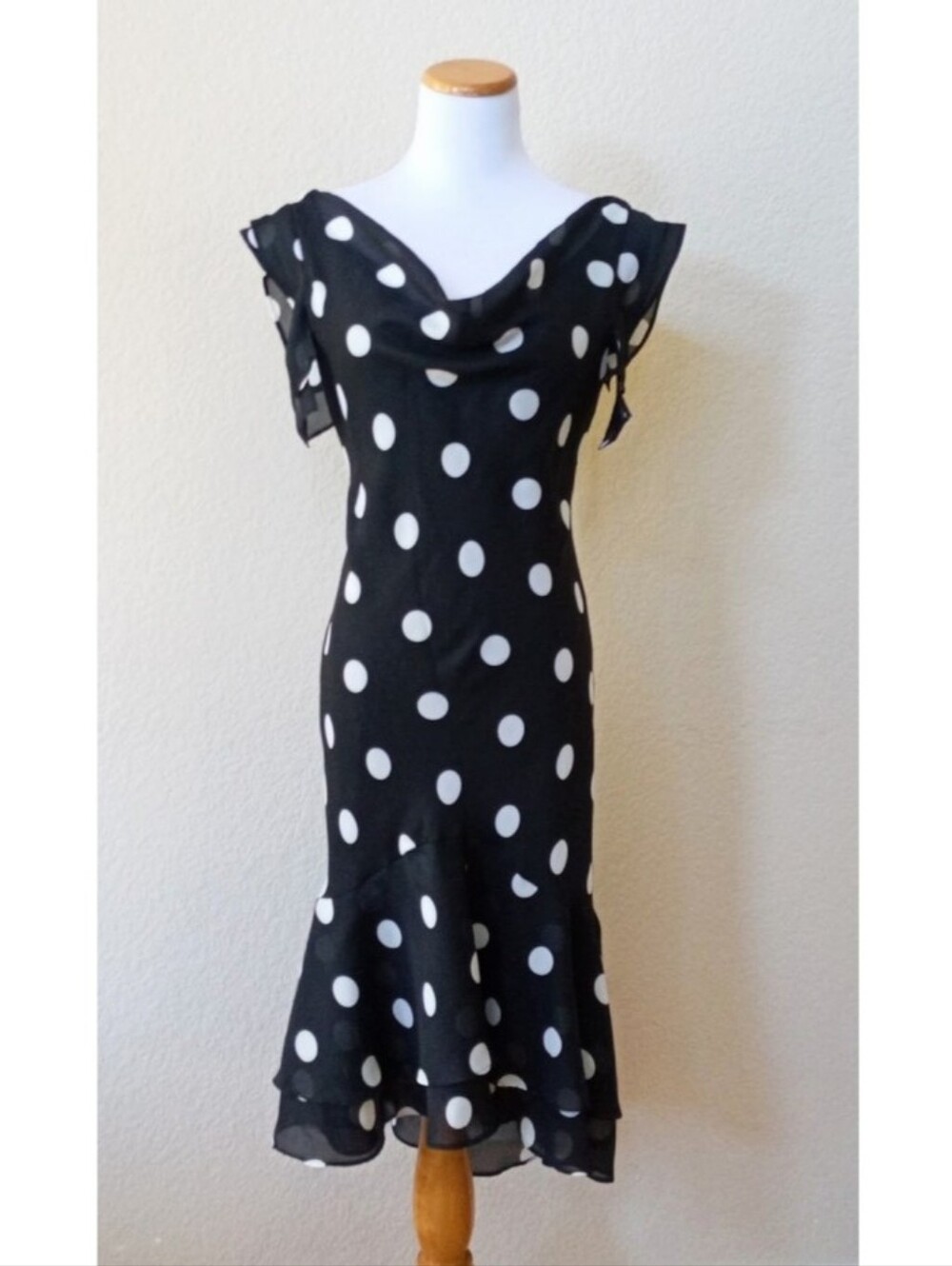 S.L. Fashions vintage playful polka dot midi dress with flared hem